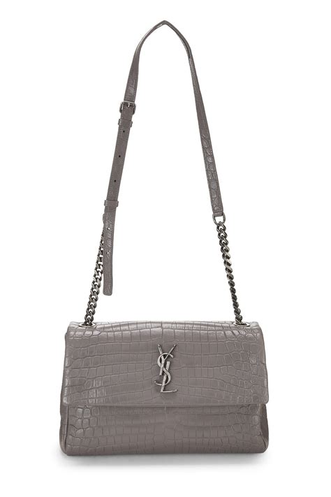 YSL Grey Crocodile Embossed West Hollywood 